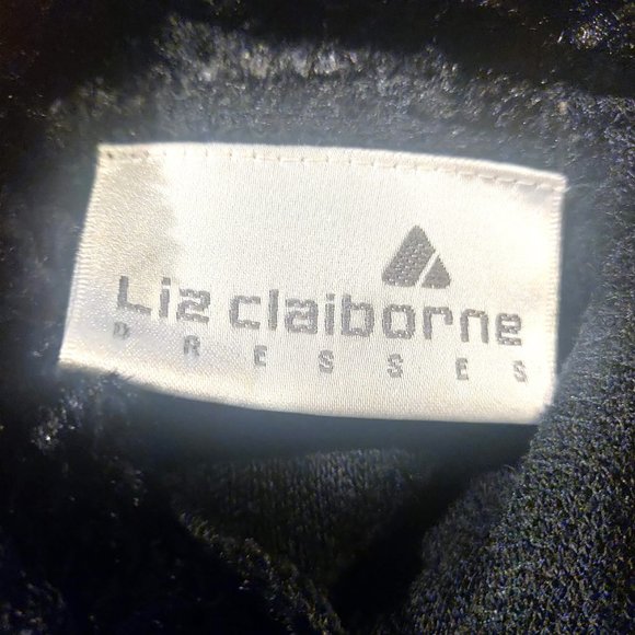 Liz Claiborne Vtg Black Acrylic Wool Faux Fur Collar Cuff Buttons Modest Dress L - Picture 10 of 11
